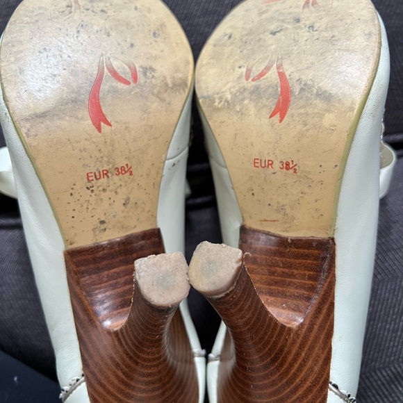 Cream White vintage style heels with ribbon lace up size 7.5 - Picture 5 of 6